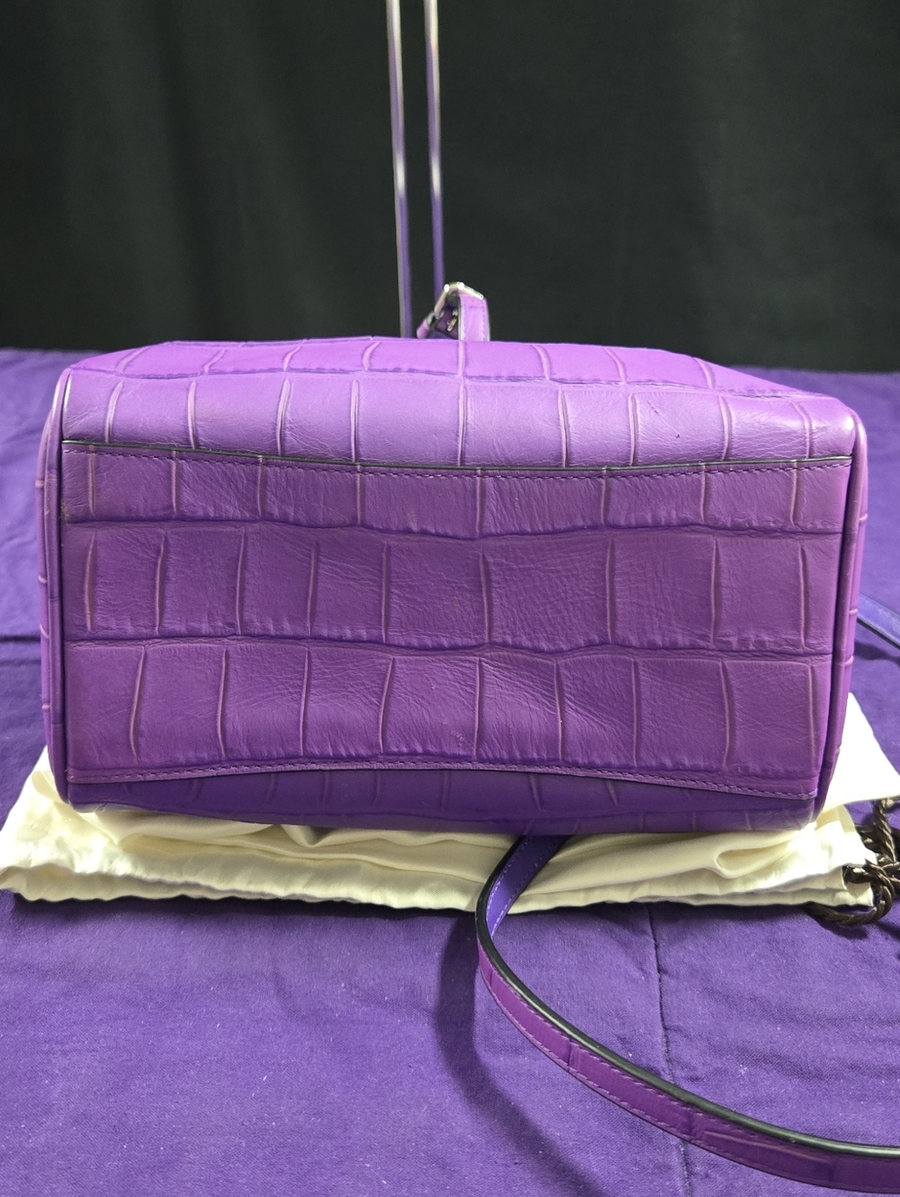 Coach Mini Bennet Croc-Embossed Purple Leather Satchel/ Crossbody - Picture 6 of 11